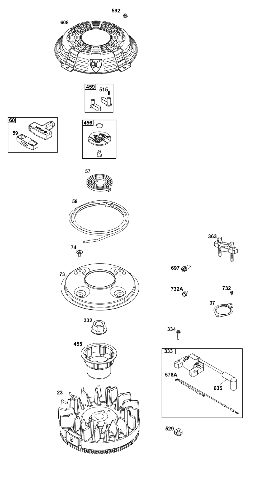Flywheel, Ignition, And Starter Group Diagram and Parts List for 305772-0154-G1 200000 - 399999 Briggs and Stratton Engine